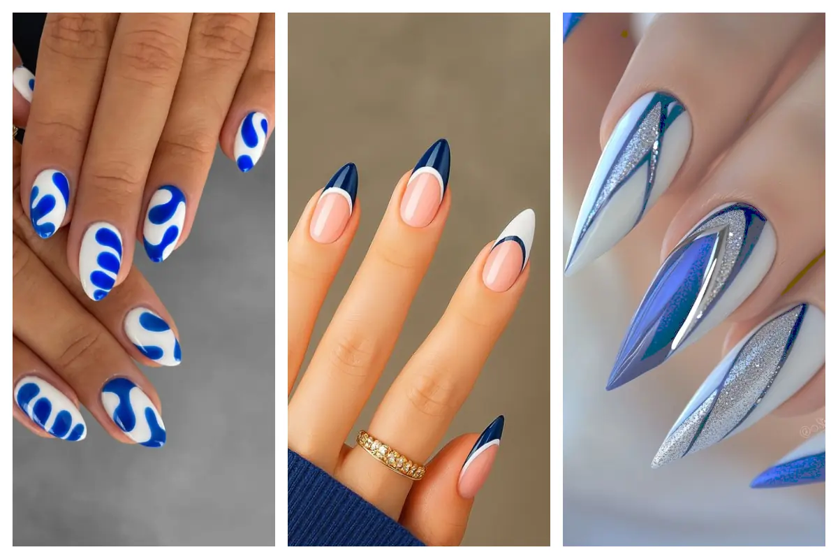 دیزاین آبی سفید ناخن؛ همون استایلی که تو رو به یاد دریا و آسمون می‌ندازه!