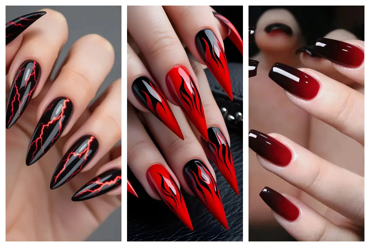دیزاین ناخن مشکی قرمز؛ قشنگی عجیب این ترکیب واقعاً چشم‌گیر و خاصه!