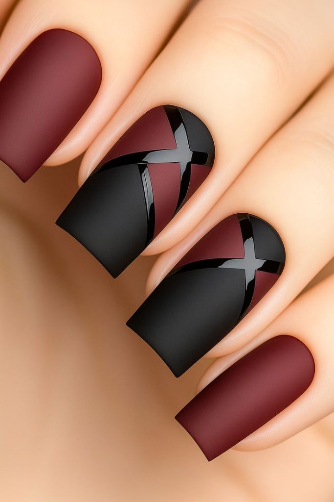 طراحی ناخن مات سیاه و قرمز