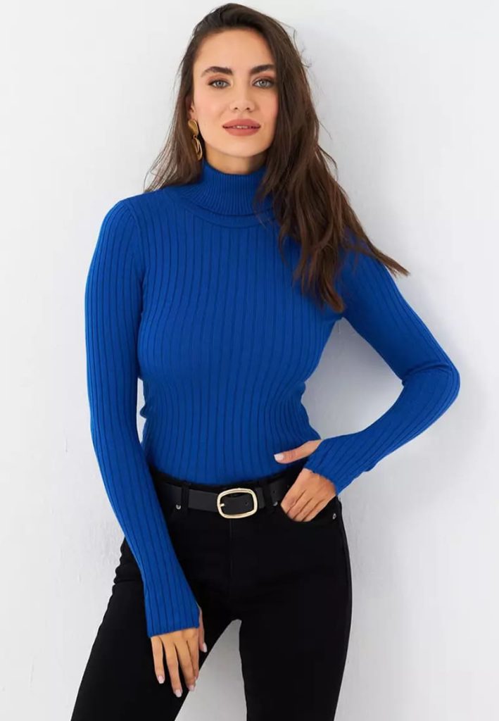 بلوز یقه اسکی ابی تیره