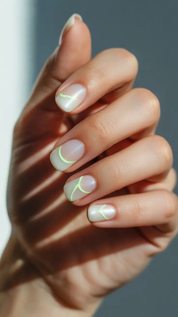 طرح ناخن مینیمال با خطوط سبز فسفری