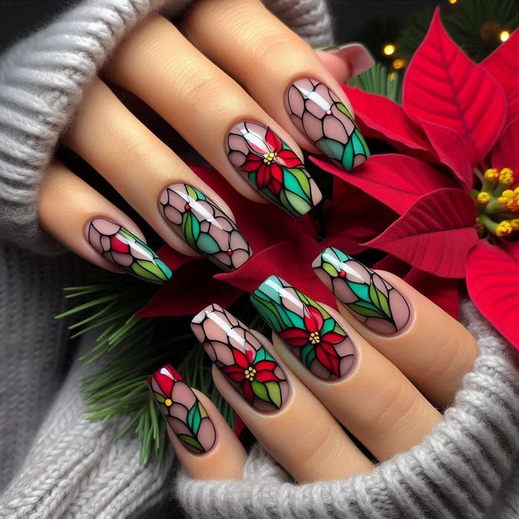 دیزاین ناخن طرح ویترای طرح گل