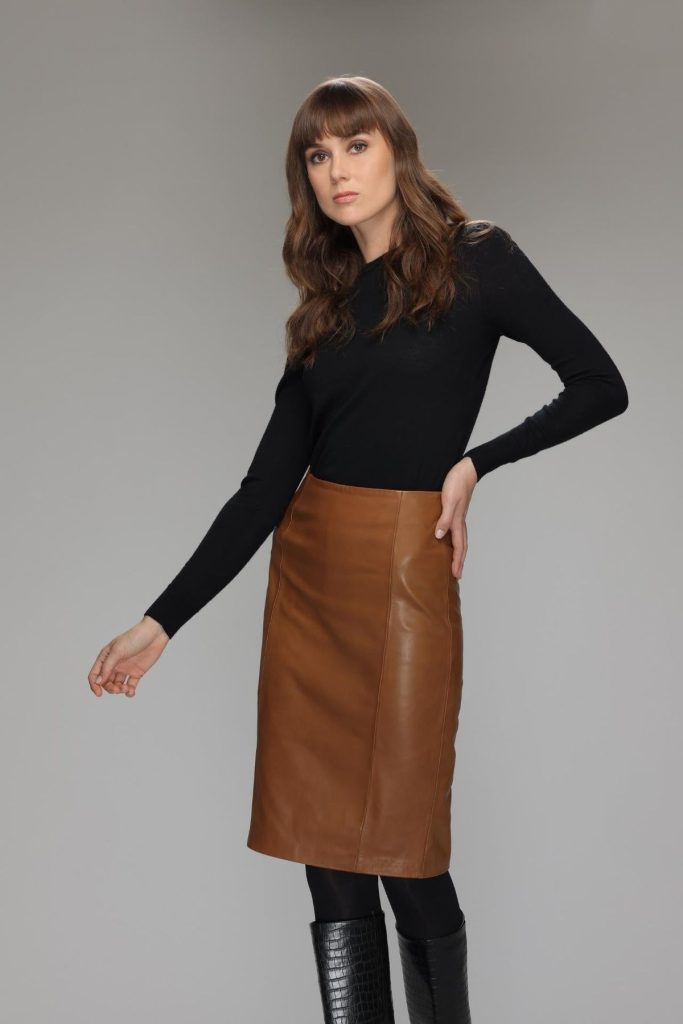 دامن چرمی زنانه قهوه ای