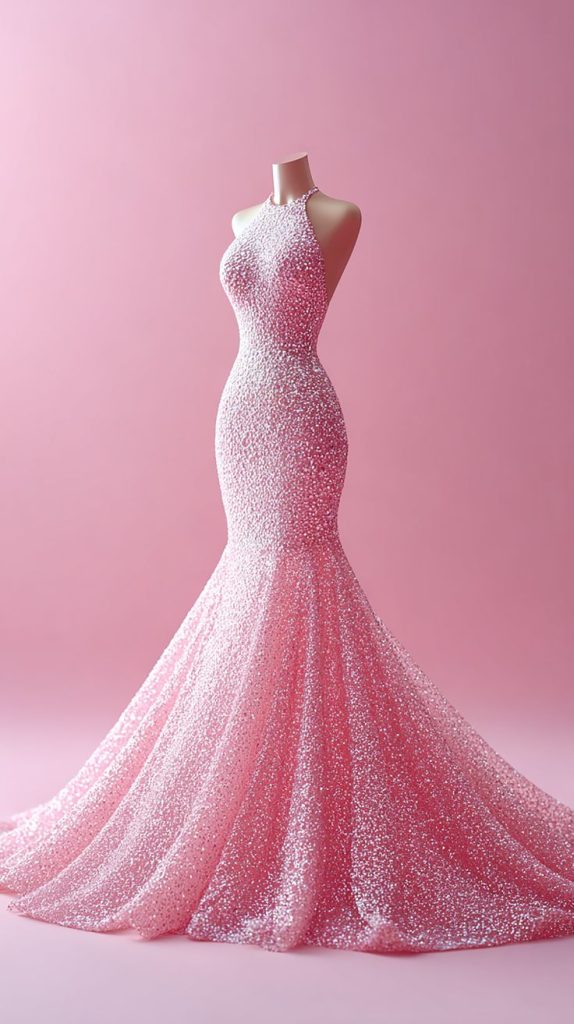 پیراهن مجلسی حریر صورتی