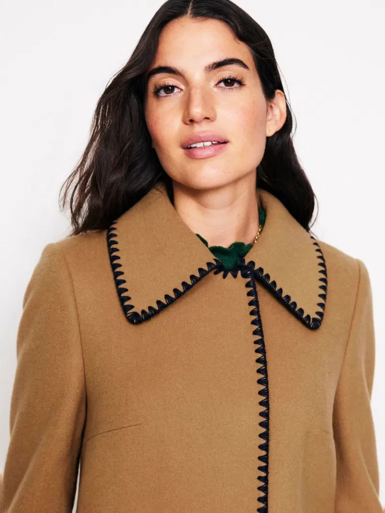 کت بافتی فلانل حاشیه‌دوز زنانه قهوه ای