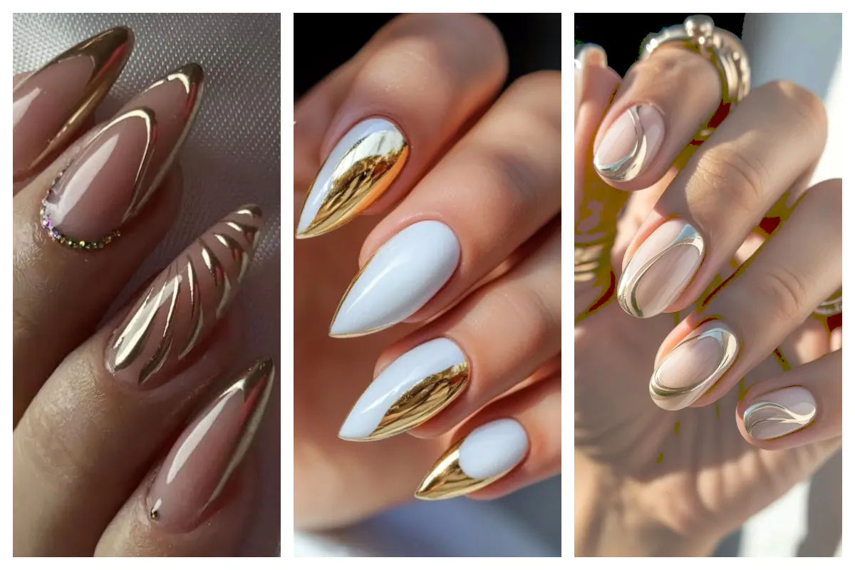 دیزاین ناخن با کروم طلایی؛ انگار با طلا روی ناخنهات نقاشی کشیدی!
