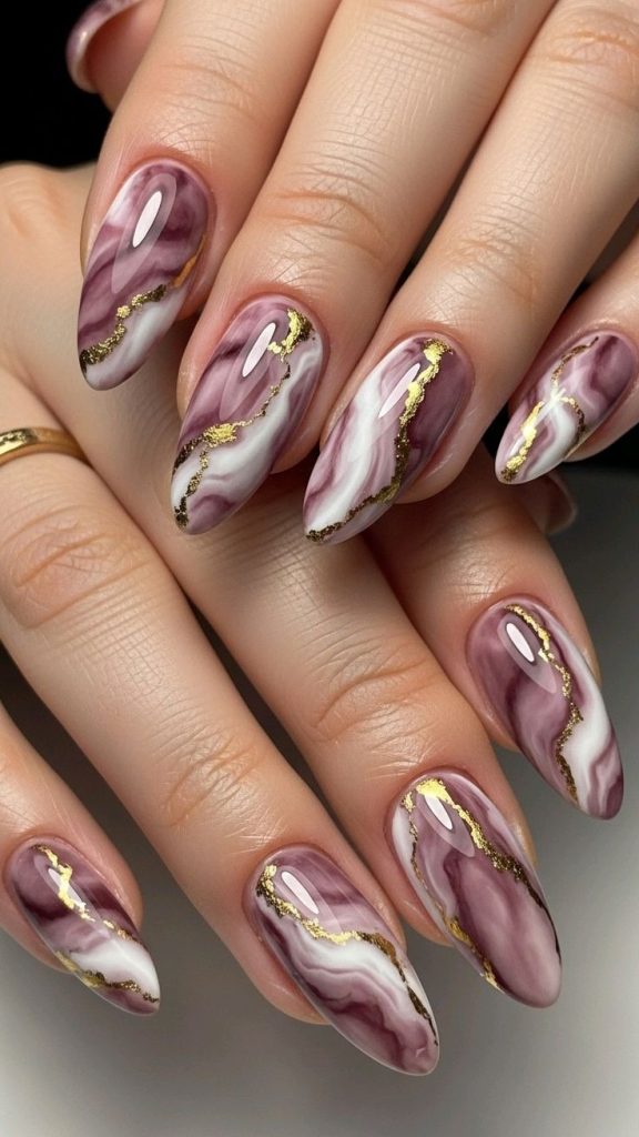 دیزاین ناخن مرمر بنفش