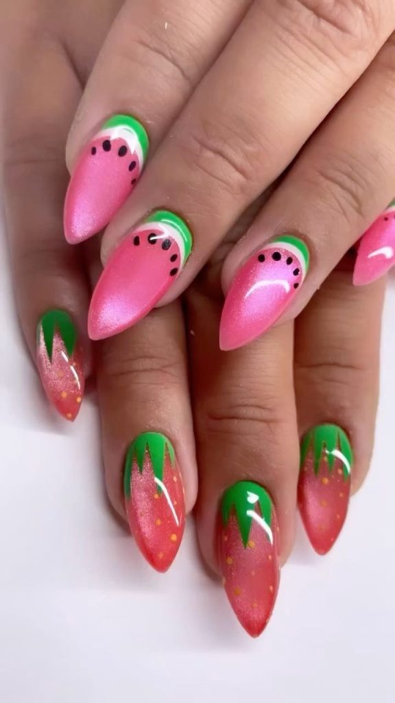 طرح هندوانه قاچ شده روی ناخن