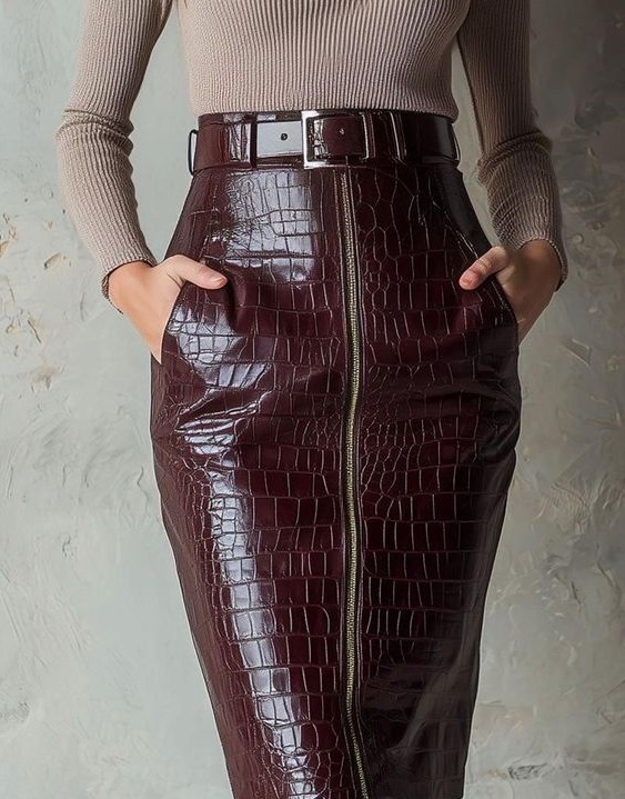 دامن چرمی زنانه قهوه ای سوخته