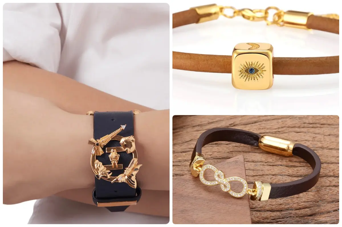 دستبند چرمی با پلاک طلا؛ انتخابی لوکس و شیک برای خانومایی که خاص بودن رو بلدن!