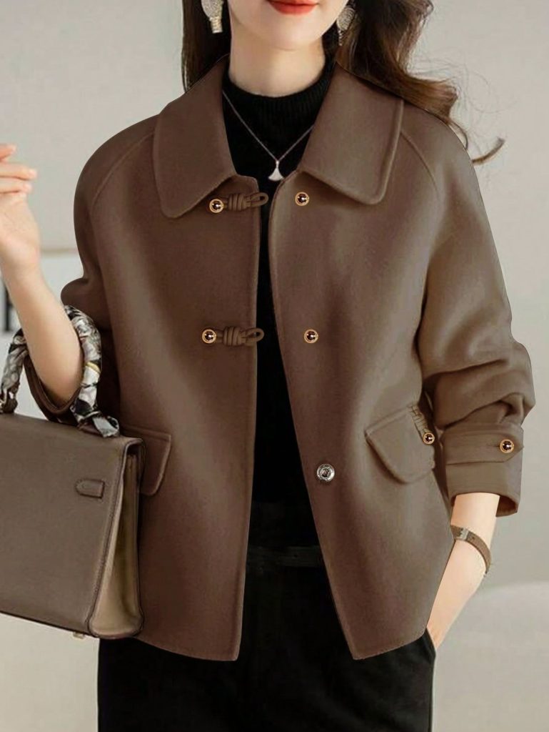 کت کوتاه پشمی زنانه قهوه ای سوخته