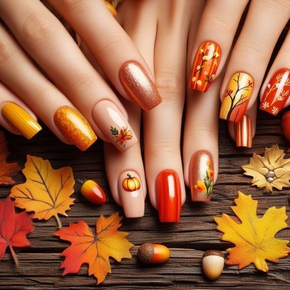 ترکیب رنگ و مدل طرح ناخن پاییزی