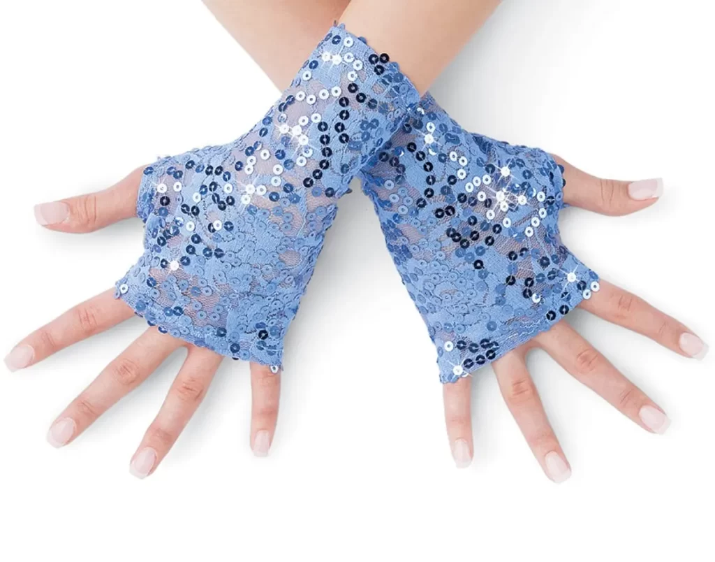 دستکش بافت پولکی توری  ابی 