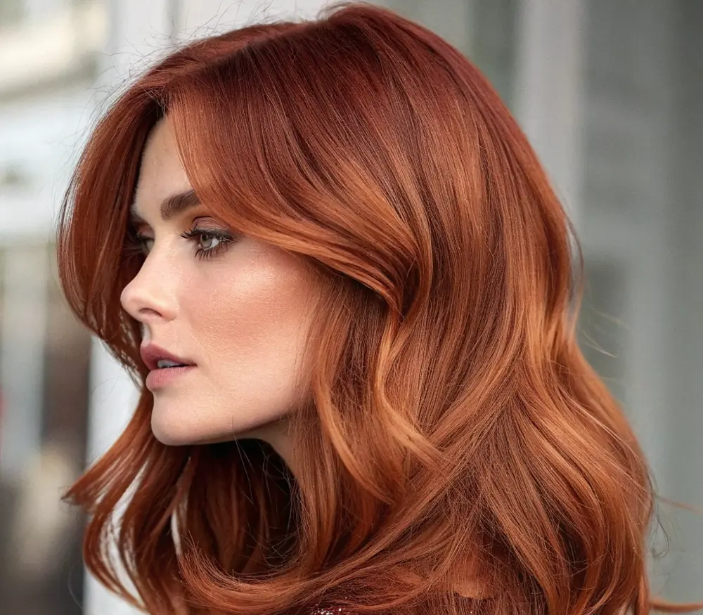 زن جذاب با رنگ مو دارچینی