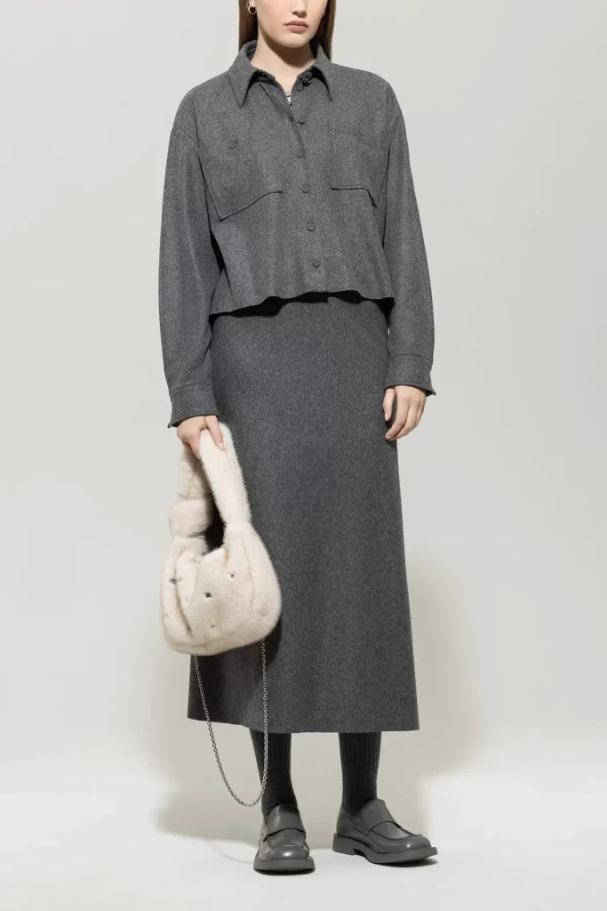 ست شومیز و دامن میدی طوسی تیره