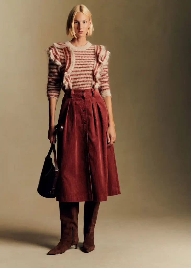 دامن مخمل کبریتی زرشکی