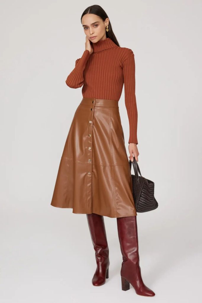 دامن چرمی زنانه قهوه ای