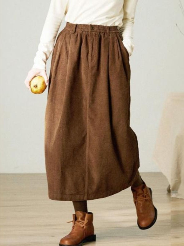 دامن مخمل کبریتی قهوه ای