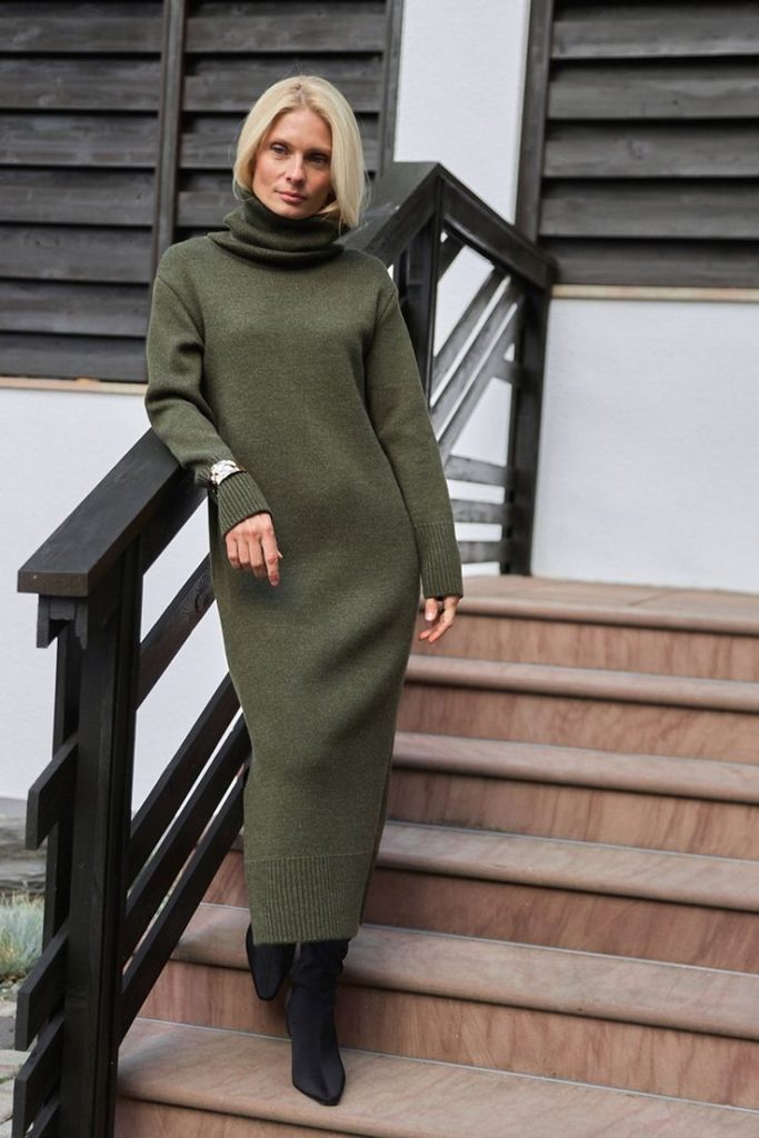 پیراهن بلند بافت زنانه سبز