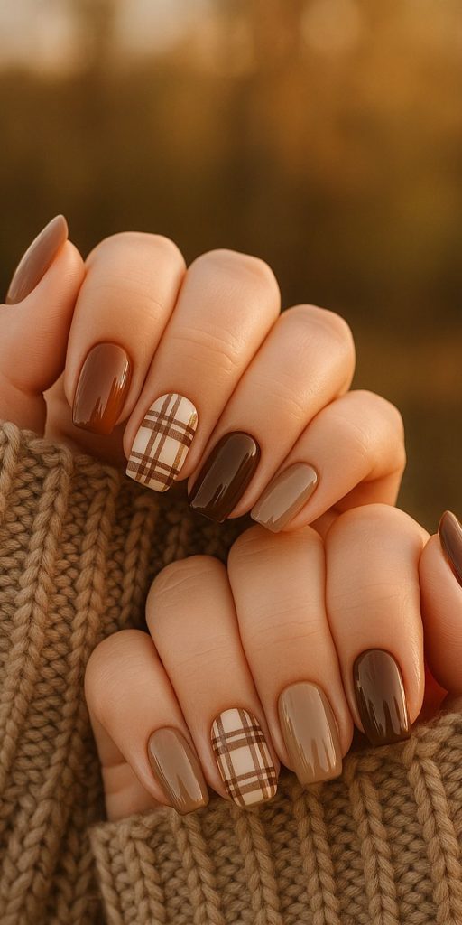 دیزاین ناخن قهوه‌ای