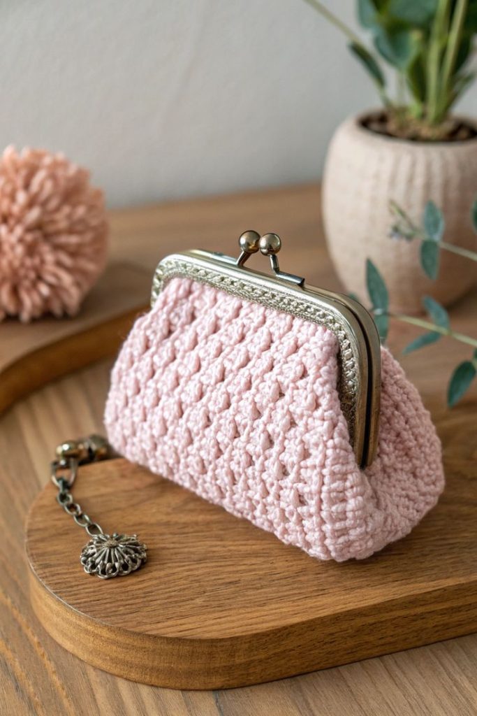 کیف بافتنی چفتی صورتی