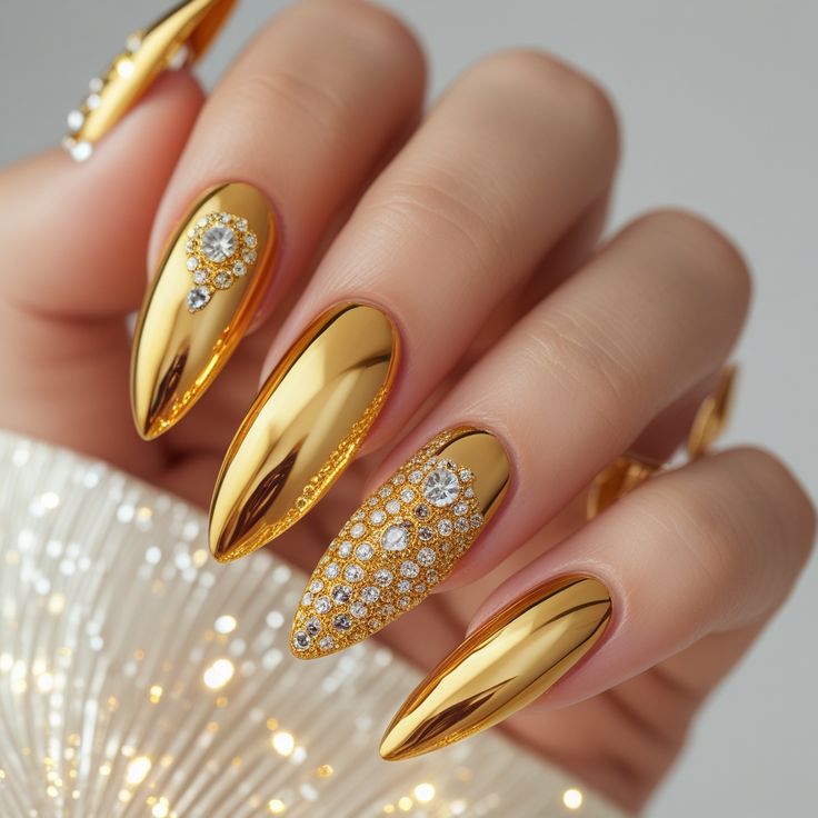 دیزاین ناخن با کروم طلایی به صورت کامل