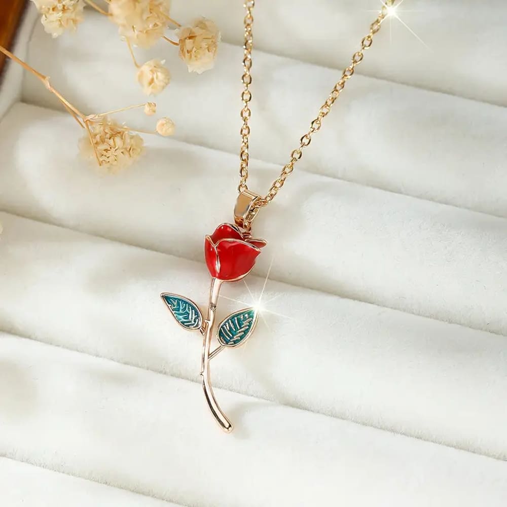 گردنبند لاکچری دخترونه طرح گل رز قرمز