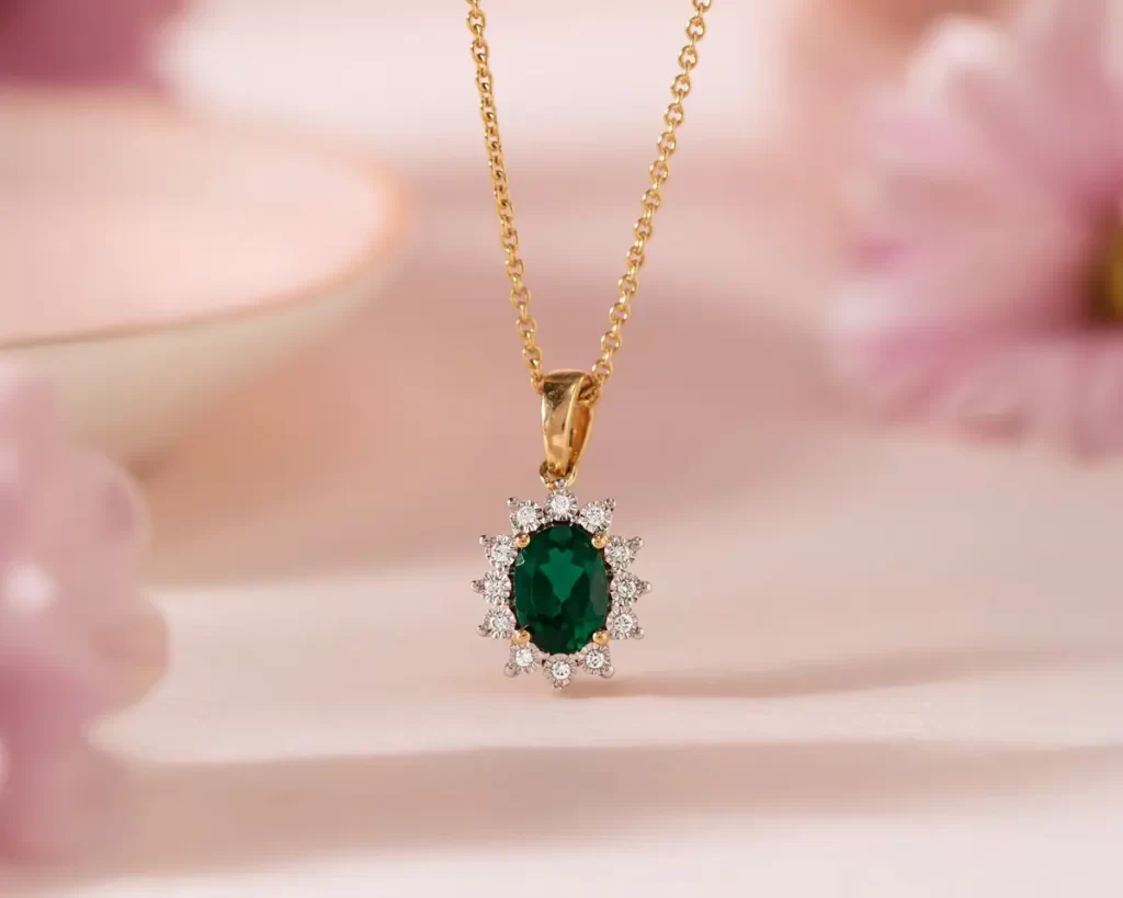 گردنبند طلا با نگین سبز درشت