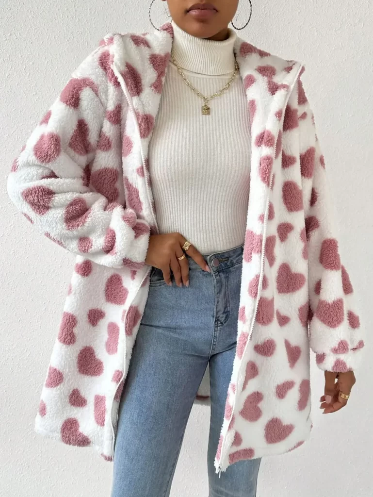 هودی تدی طرحدار سفید صورتی