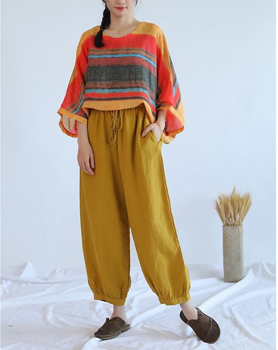 شلوار کتان گشاد زرد