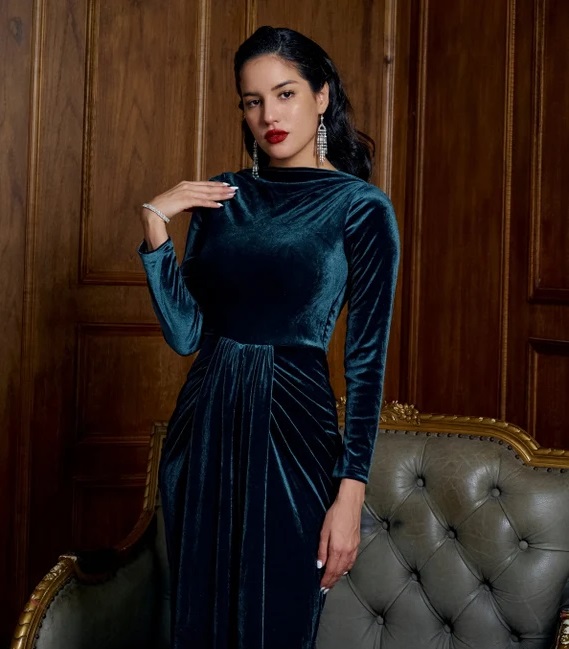 پیراهن زنانه مخمل سبز تیره