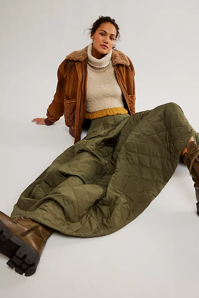 دامن کاپشنی بلند سبز رنگ