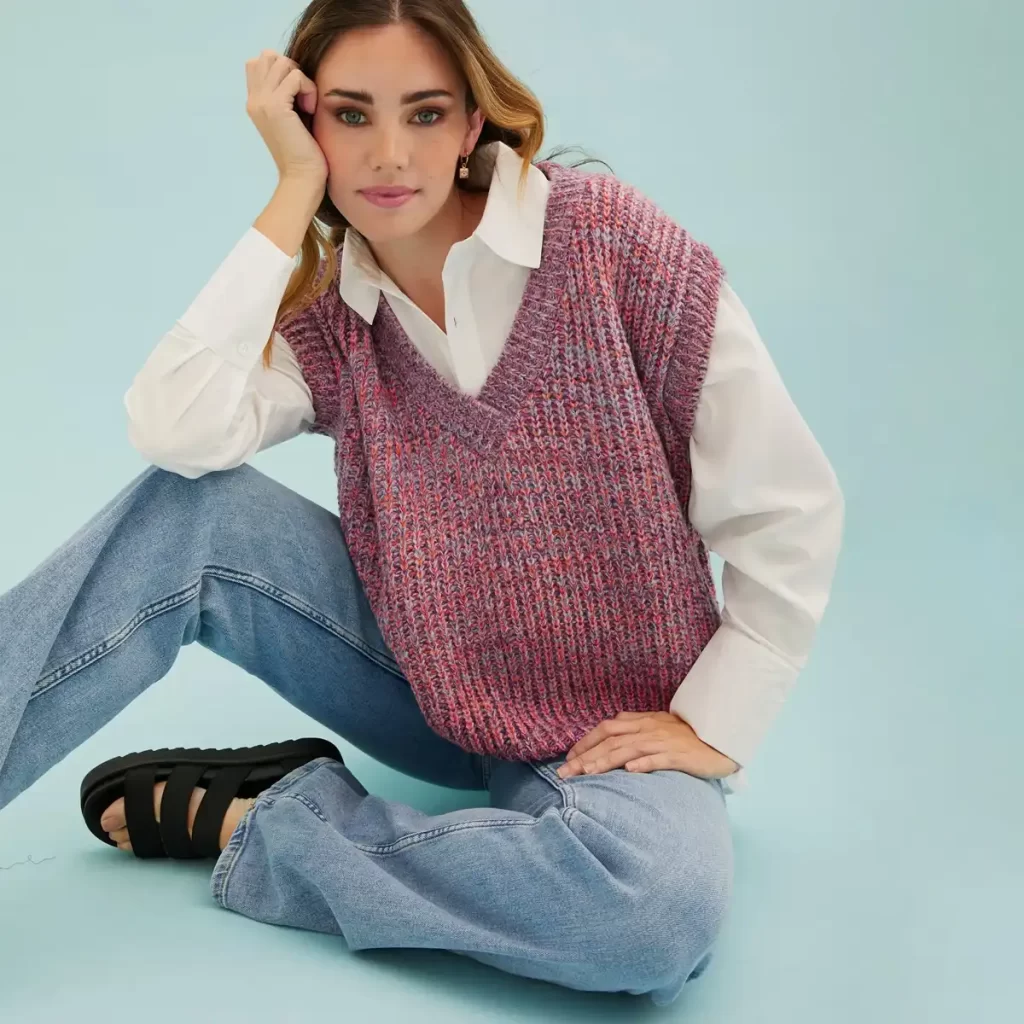 جلیقه بافتنی زنانه گلبهی