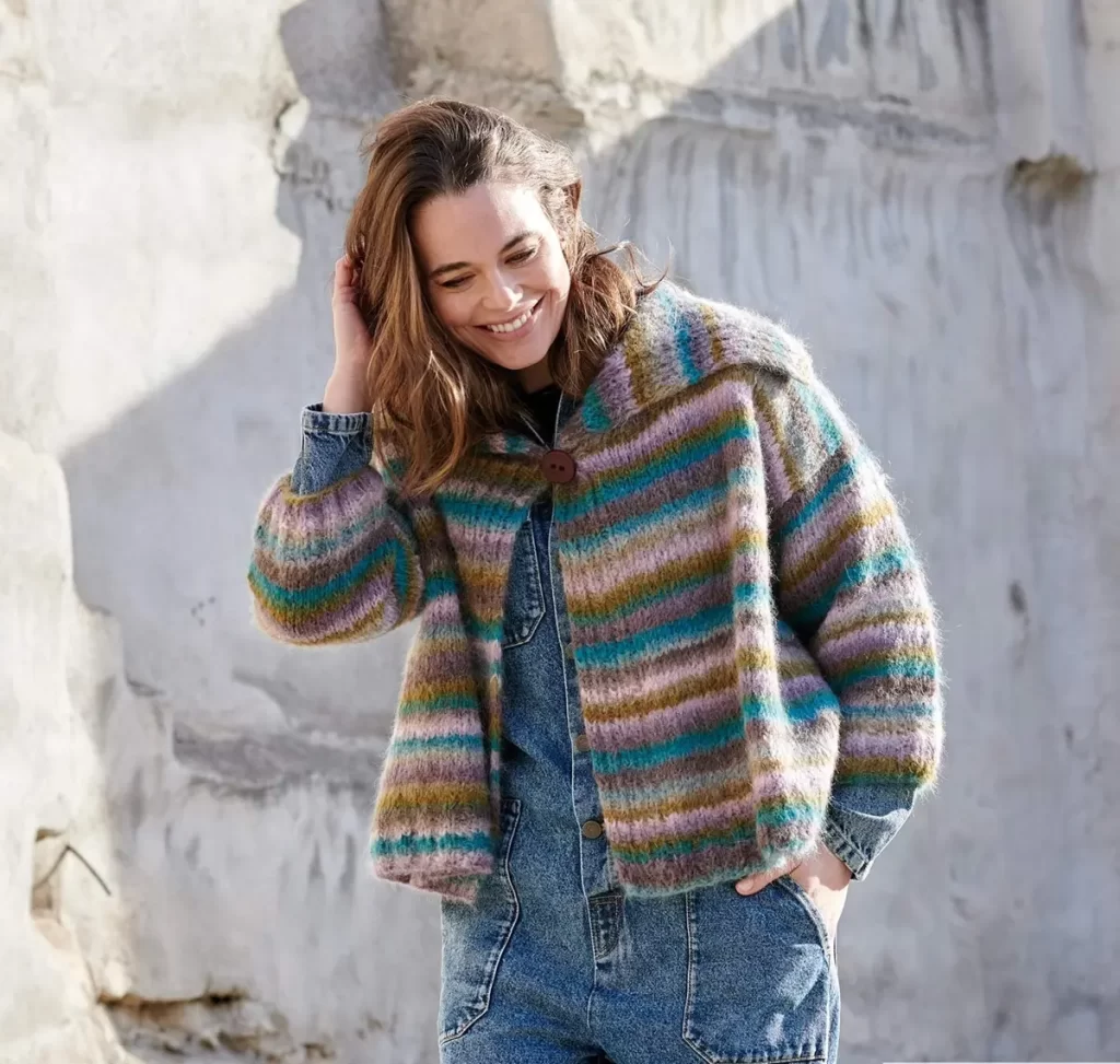 ژاکت بافت‌دار پاییزه رنگارنگ