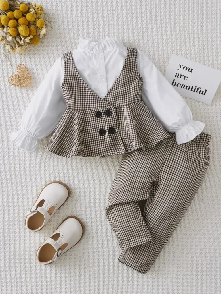 ست لباس پاییزی بچگانه چهارخانه سیاه و سفید