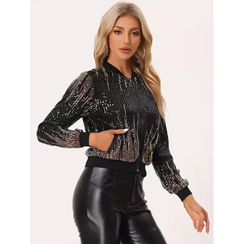 کت پولکی براق زنانه سیاه و نقره ای