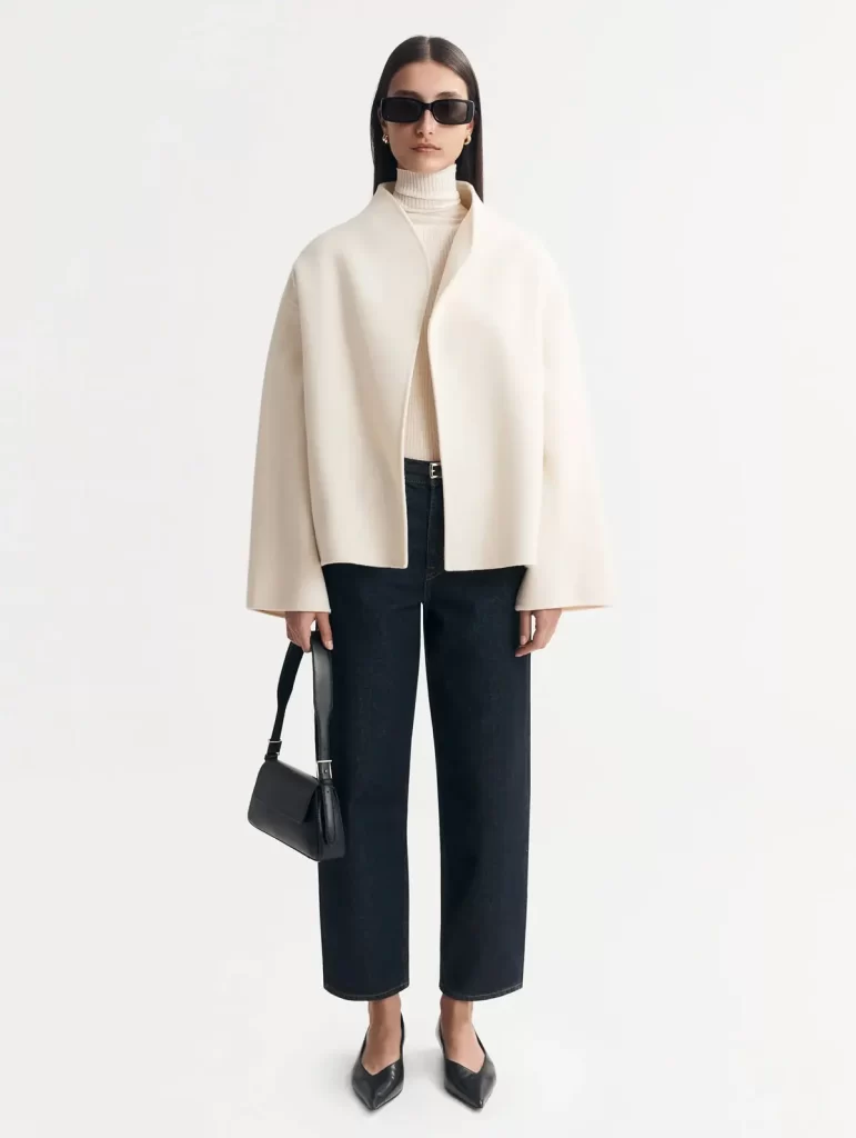 کت بافتی یقهدراپه زنانه سفید