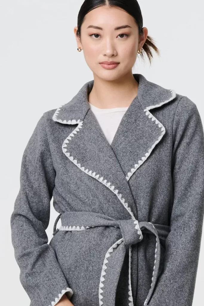 کت بافتی فلانل حاشیه‌دوز زنانه طوسی