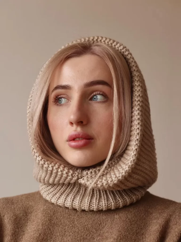 کلاه بافتنی موهر زنانه کرم رنگ