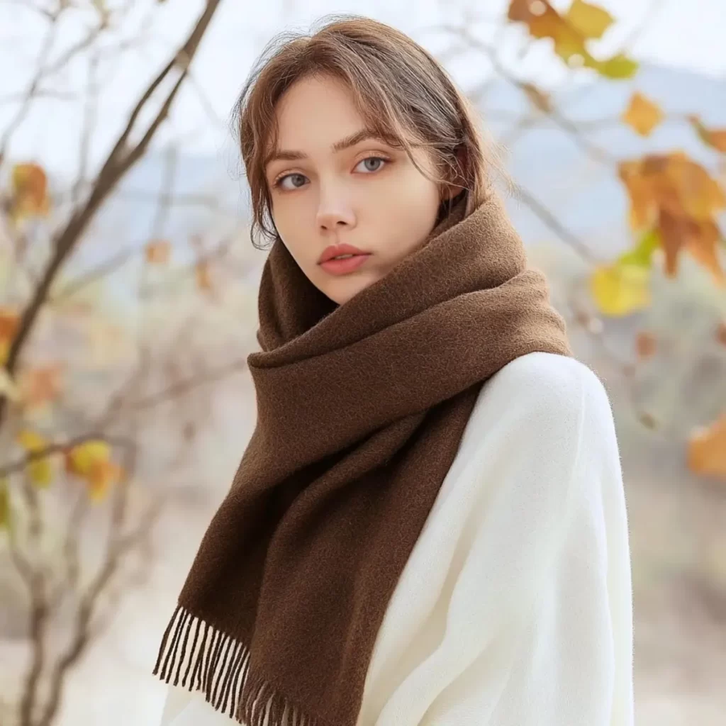 شال پشمی کشمیر قهوه ای