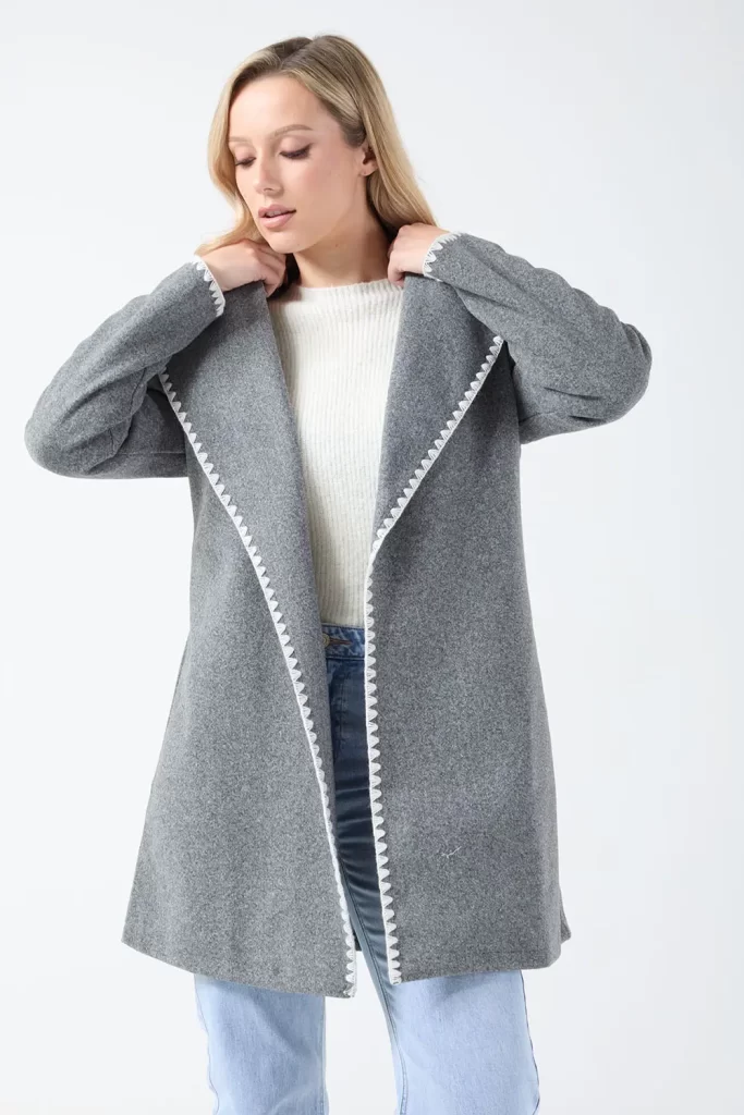 کت بافتی فلانل حاشیه‌دوز زنانه طوسی