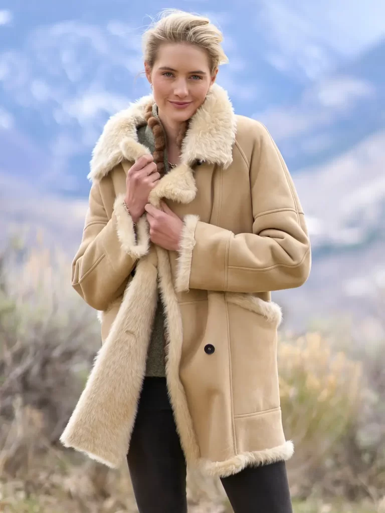 پالتو یقه شرلینگ کرمی روشن