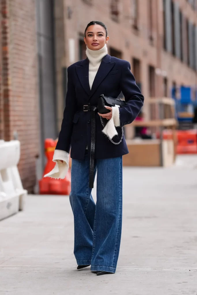 شلوار جین گشاد ابی با کت سیاه