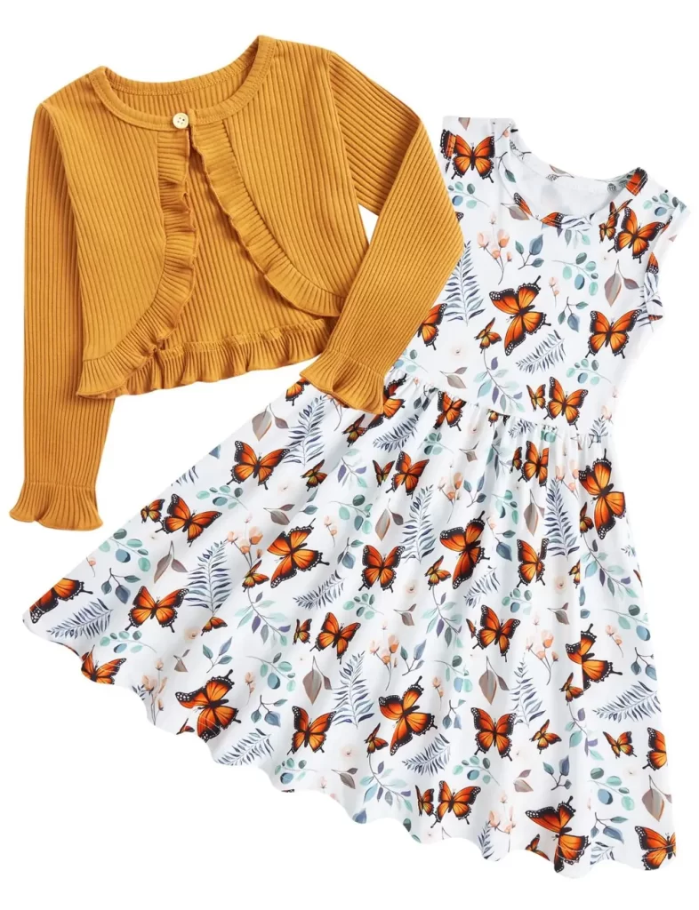 ست لباس پاییزی بچگانه نارنجی و سفید