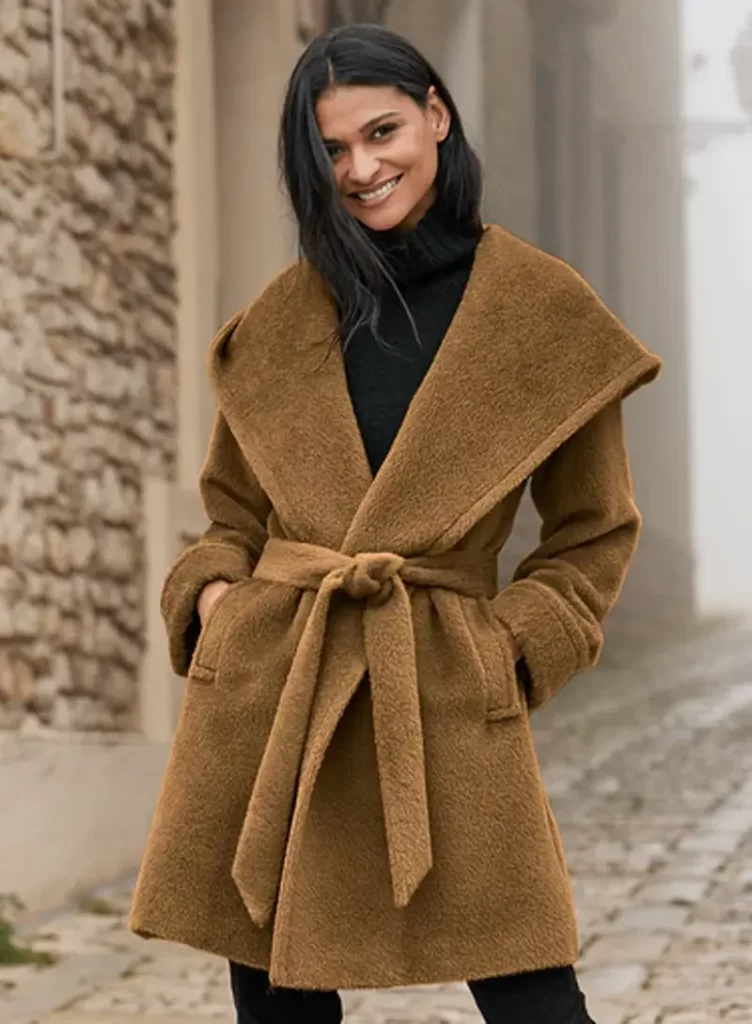 کت بافتی یقهدراپه زنانه قهوه ای