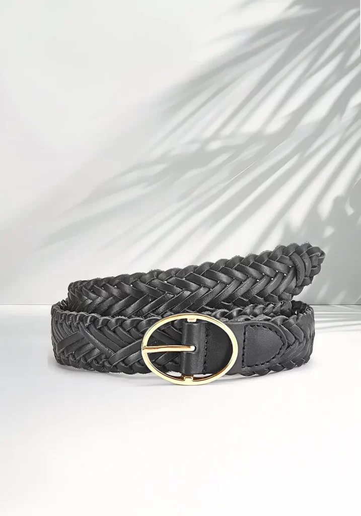 کمربند چرم حصیری سیاه