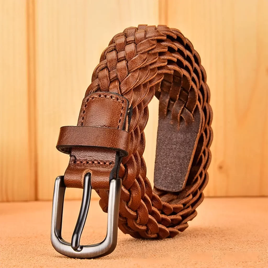 کمربند چرم حصیری قهوه ای