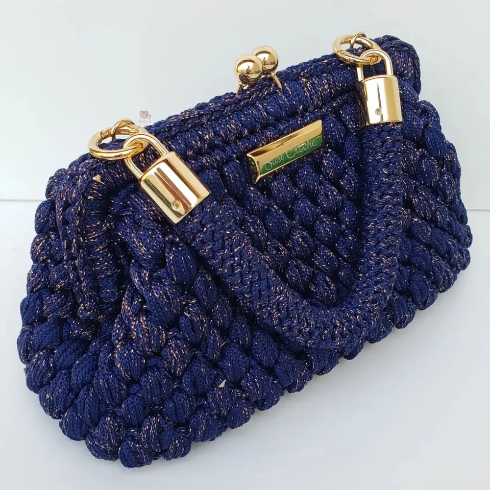 کیف بافتنی چفتی بنفش تیره