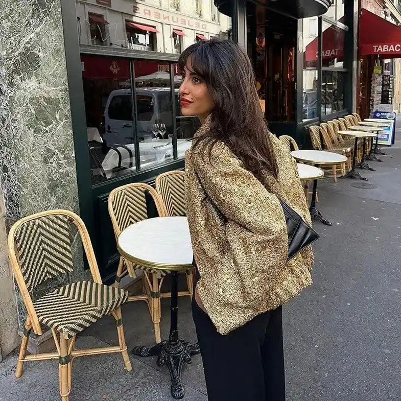 کت پولکی براق زنانه طلایی