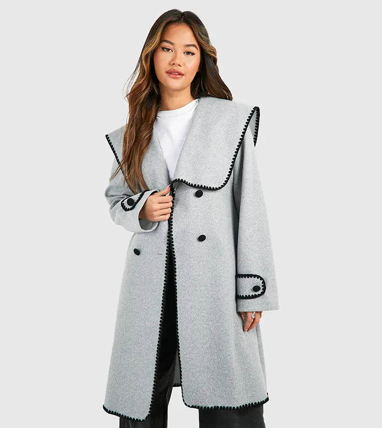 کت بافتی فلانل حاشیه‌دوز زنانه طوسی